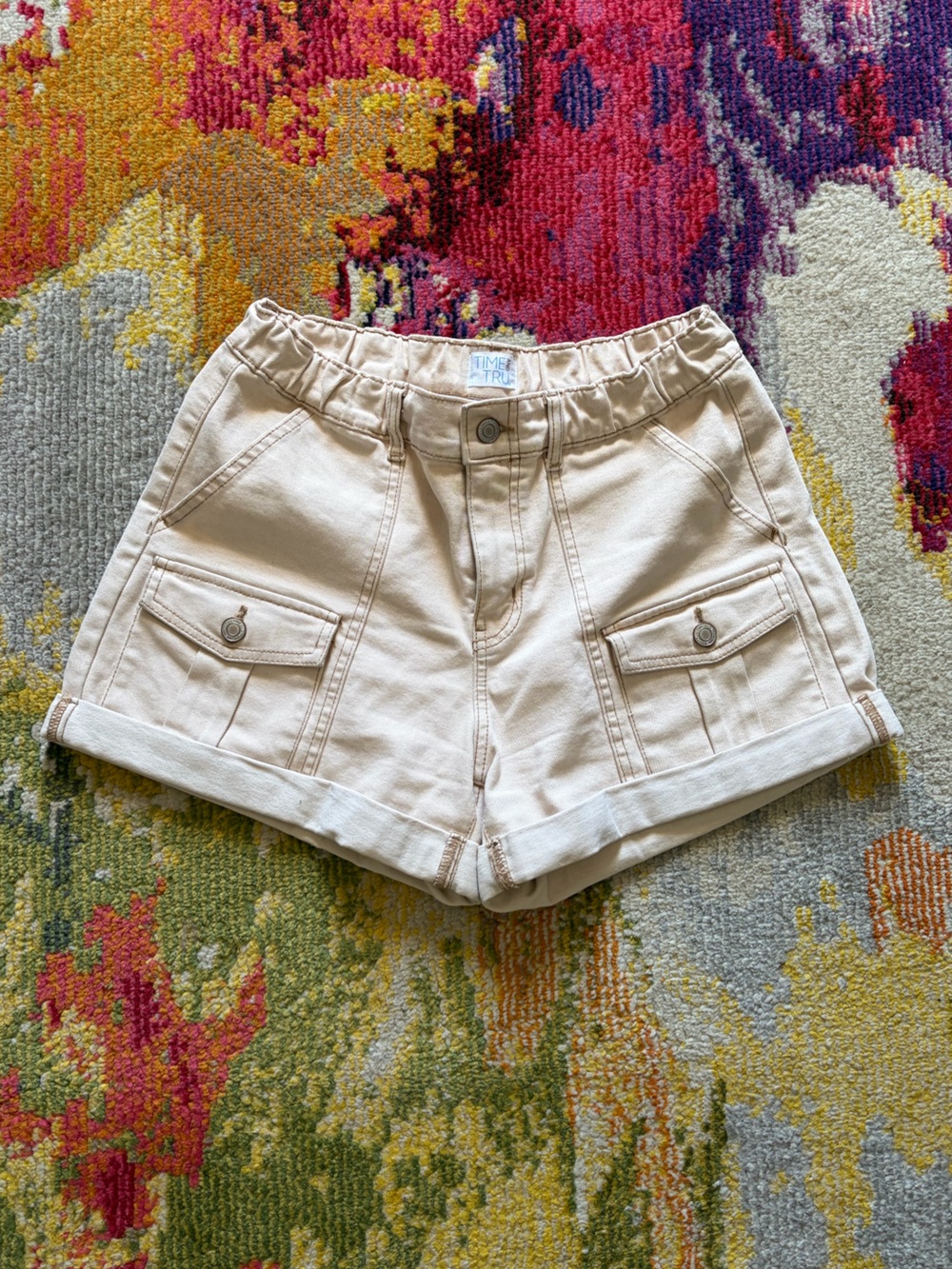 ❌SOLD DONT BUY❌ Time and Tru High-Waist Tan Paperbag Shorts - Picture 4 of 5